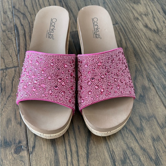 New Corky's Sunlight Pink Crystal Bedazzled Wedge Heel Sandals - Picture 5 of 6